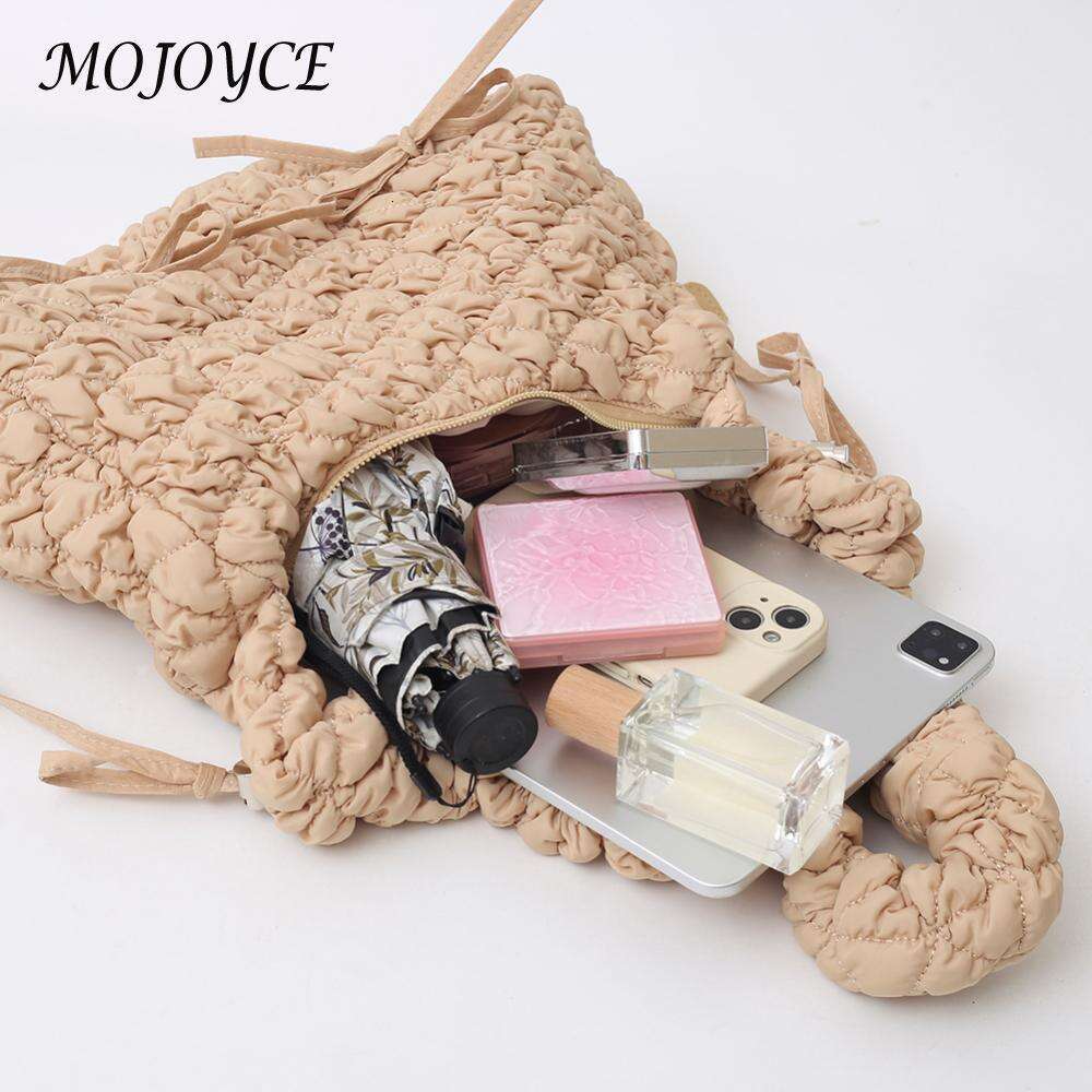 Women Puffer Tote Lightweight Stylish Underarm Soft Fashion Bag Quilted Bow Handbag Bubble Shoulder Purse