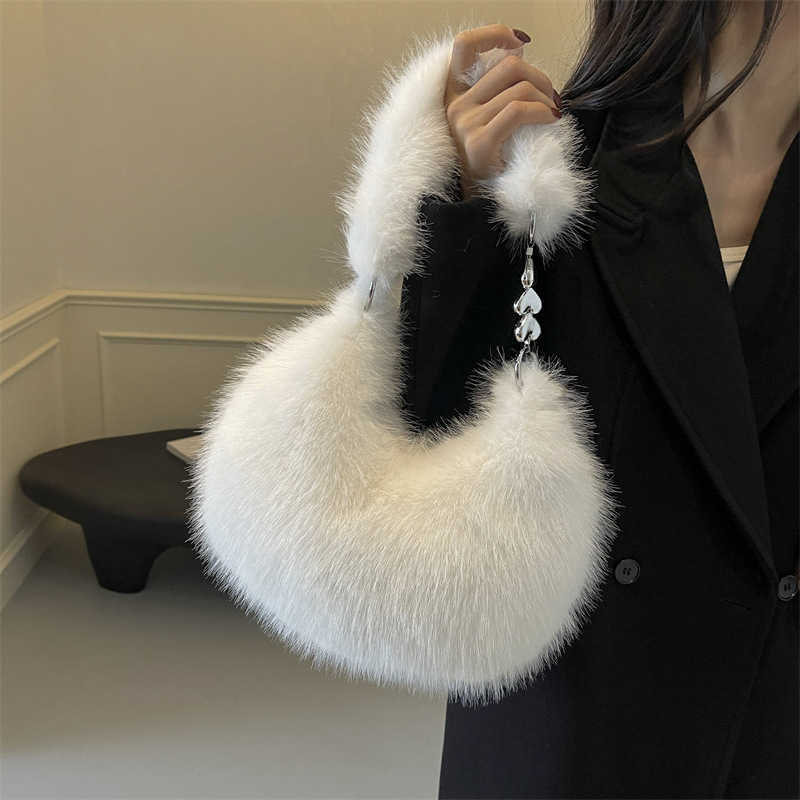 High end hairy bag for women 2024 new trendy and versatile handbag, plush armpit bag, single shoulder dumpling bag 241120