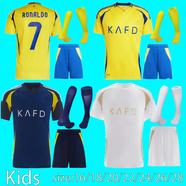 Baby 24/25 Al r Fc Soccer Jerseys Ronaldo 2024 2025 Cr7 Mane Gonzalo Martinez Talisca Children Athletic Outdoor Apparel Kids Football Shirts Shorts Ki