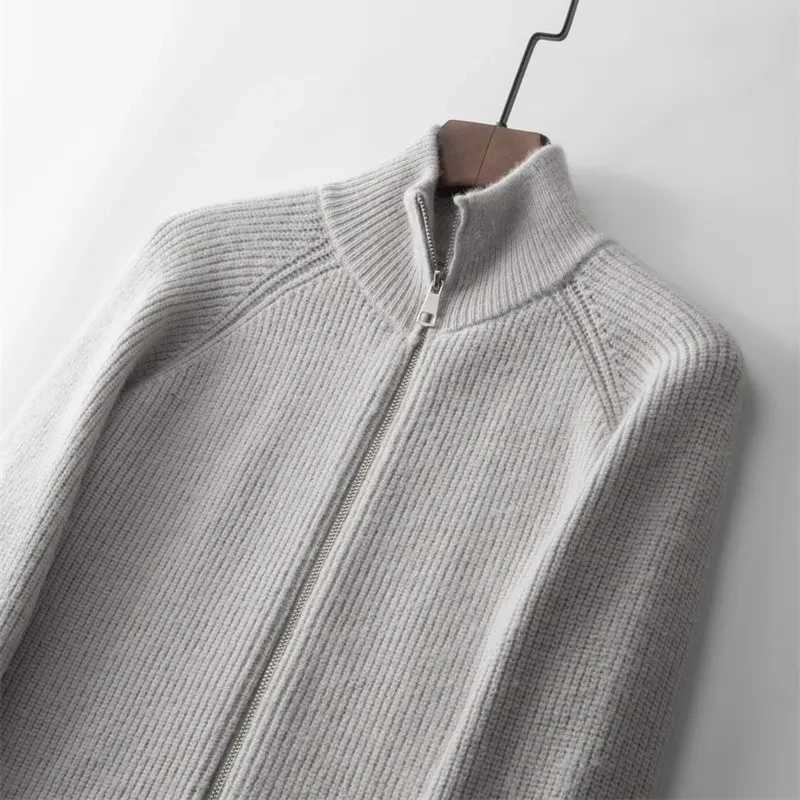 Mens cashmere knitted cardigan half neck zipper jacket wool autumn slim fit thick sweater mens jacket X241119