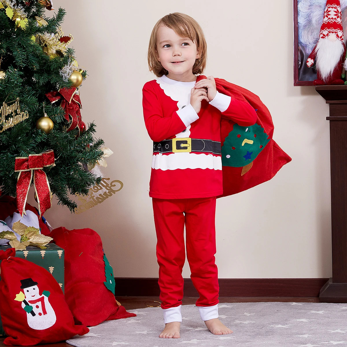 Christmas Pajamas Kids Boys Girls Elf Santa Claus Sleepwear Toddler Xmas with Hat Nightwear Year Gift Clothes 2-14 Y Pjs 241120