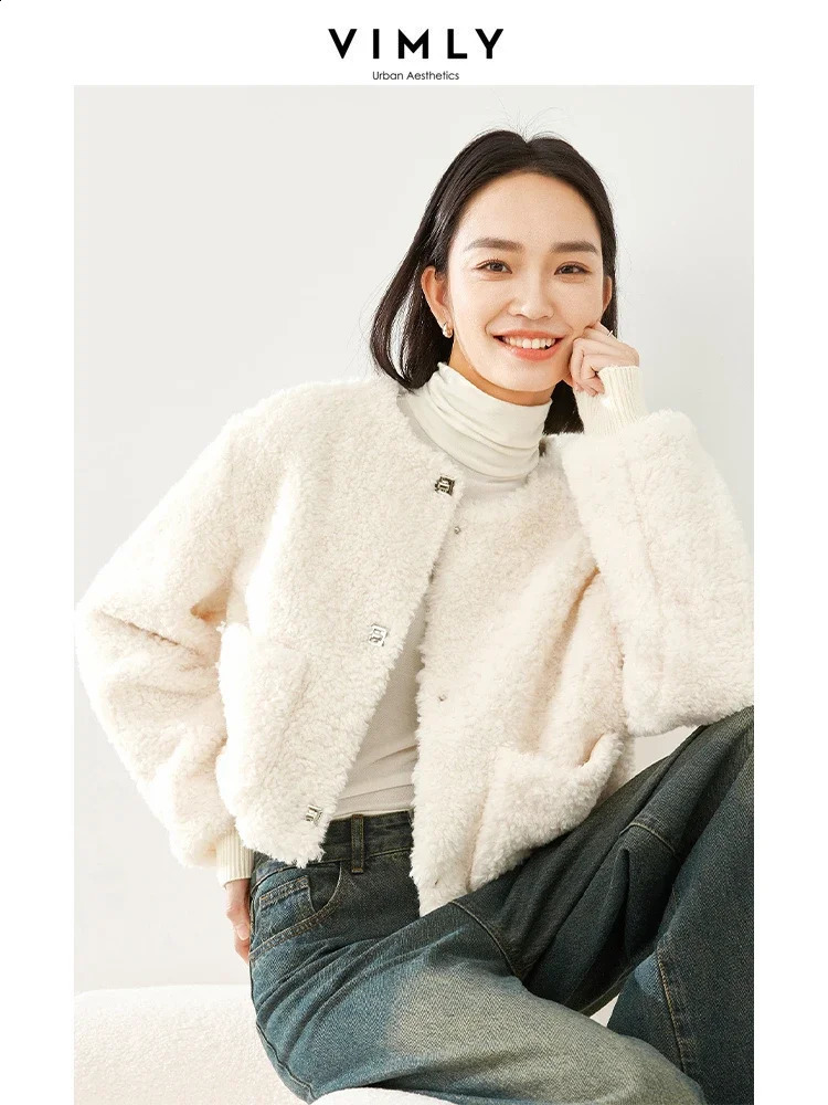 Cropped Faux Fur Winter Jacket For Women, Thick Warm Fluffy Apricot Overcoat