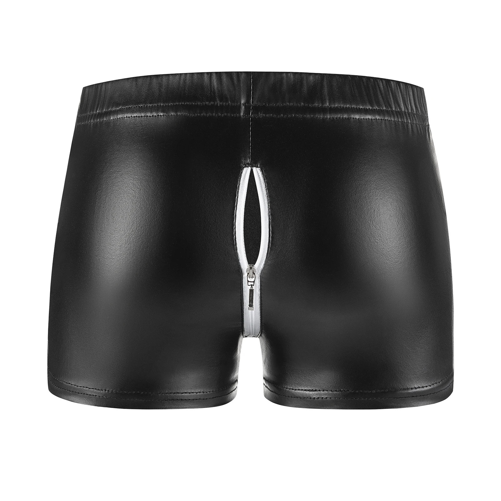 Men Sexy Open Crotch Underwear Soft Matte Leather Fetish Boxer Hip Zipper Porno Crotchless Elastic Waist Sissy Short Pants Sexi 240419