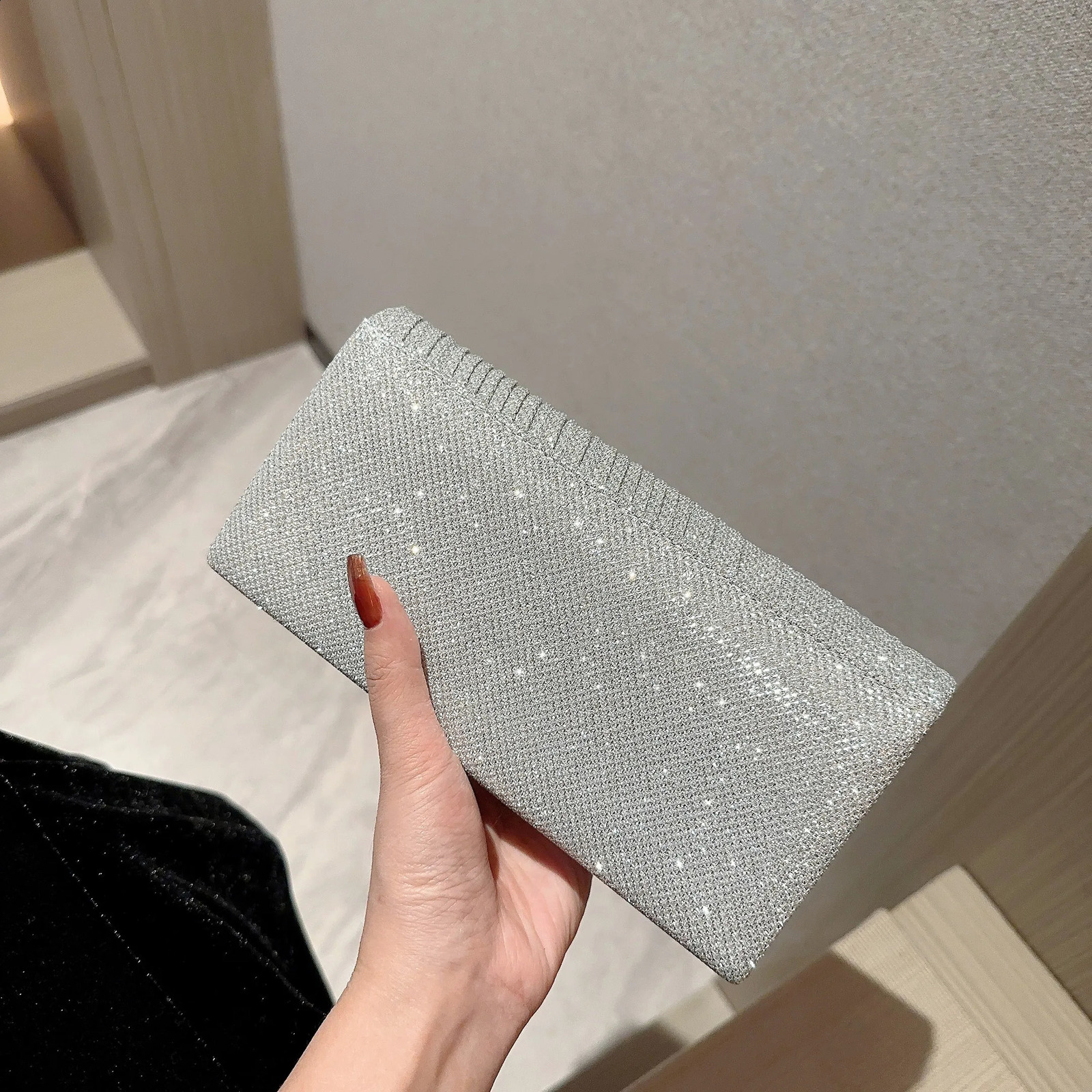 Womens Pleated n Sparkling Evening Bag Flap Dress Party Prom Wedding Clutch y241115