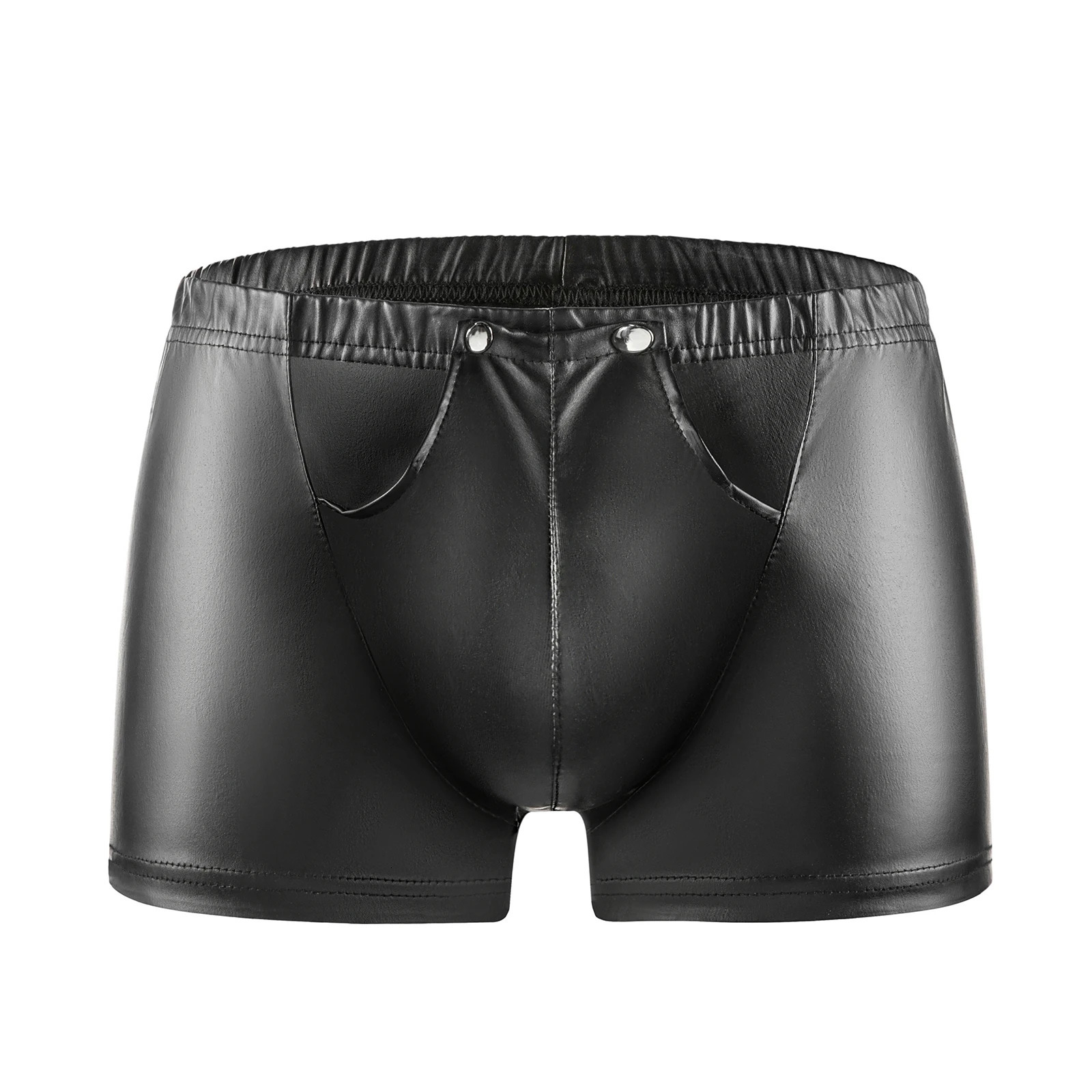 Men Sexy Open Crotch Underwear Soft Matte Leather Fetish Boxer Hip Zipper Porno Crotchless Elastic Waist Sissy Short Pants Sexi 240419