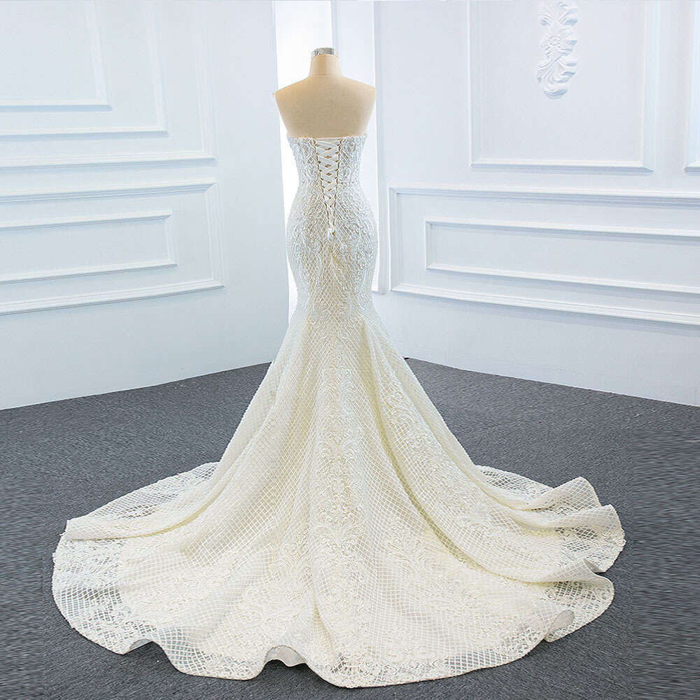 Pieces New Arrivals Pearls Lace Mermaid Wedding Dress with Detachable Chapel Train Vestido De Noiva Sereia 2 Em 1