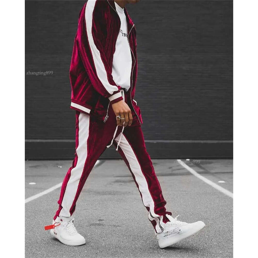 New 2024 Spring Autumn Men's Designer Velvet Set 2 Piece Sports Suit Coat and Pants Warm Sportswear Tracksuit for Men Fashion Streetwear