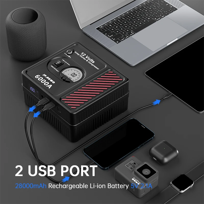 JFEGWO 2000A 3000A 6000A Booster Professional Jump Starter with Powerful Compressor Pump Starting Device For Car