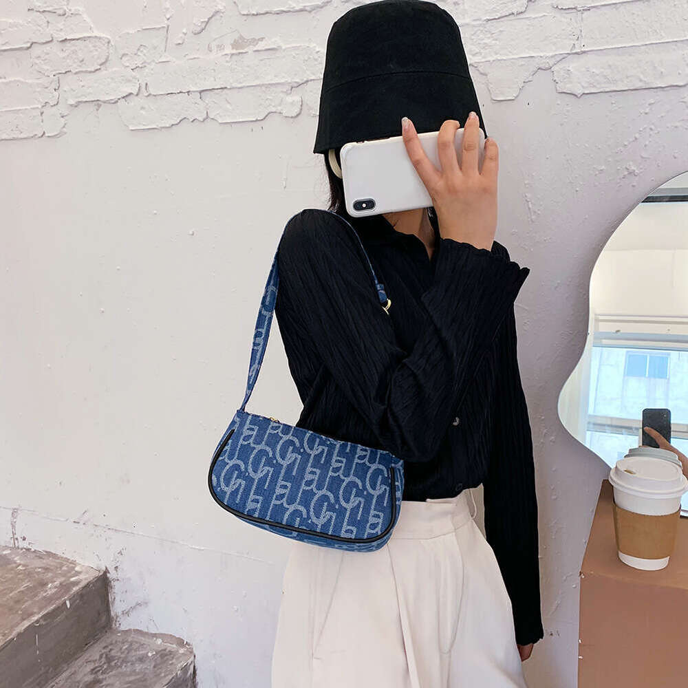 Fashion Women Letters Printing Denim Purse Handbag Vintage Shoulder Underarm Bag