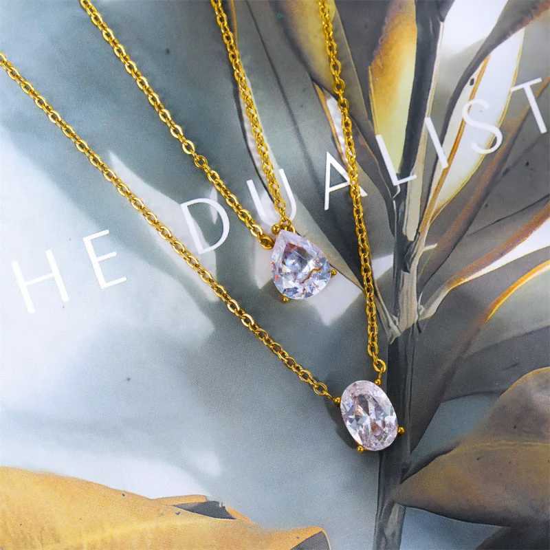 18K gold droplet oval laboratory diamond necklace party wedding pendant necklace mens anniversary jewelry gift W241120
