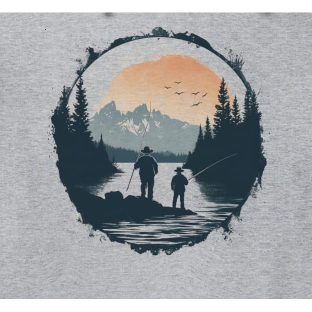 Hoodie for Mens Womens Fishing Buddies River Sunset Mountain Graphic Design Pullover Hoodie Graphic Hoodies sweatshirt cool nice