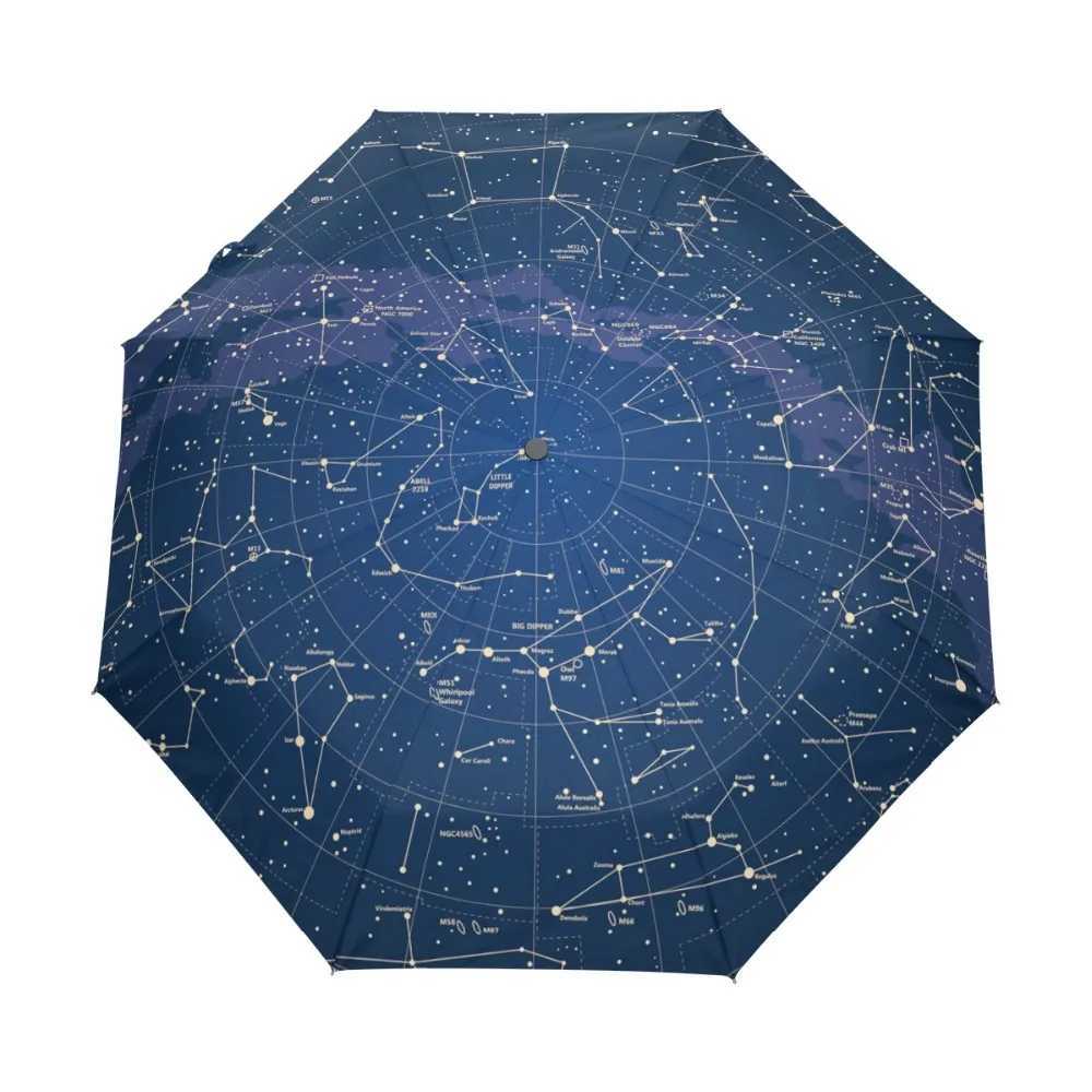 Hot Sale Creative 12 Constellation Stars Map Starry Sky Umbrella Rain Women Automatic Three Folding Umbrella Parasol ParapluieXJ241120