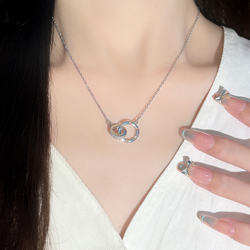 Trendy Love Symbol Hollow Out Necklace Featuring Dual Moebius Rings & Stainless Steel Chain