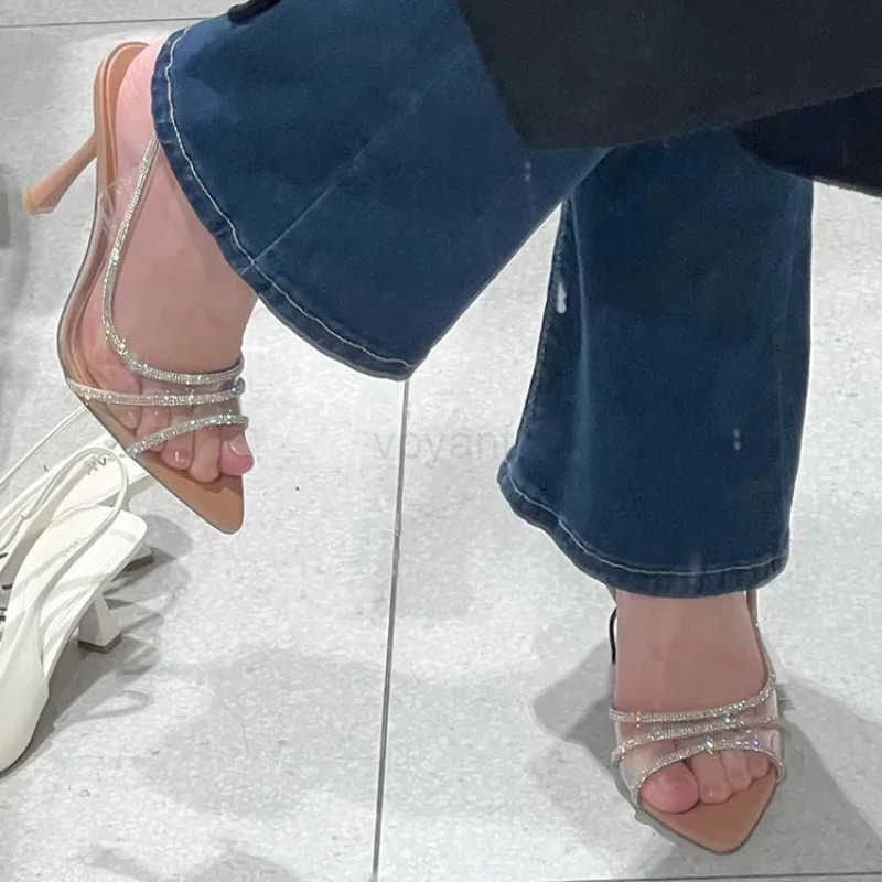 Thin Heel High H Wens 2024 Summer New Fairy Sle Sexy Shallow Mouth Back Hollow Pointed Water Diamond Open Toe Sandals Z250326