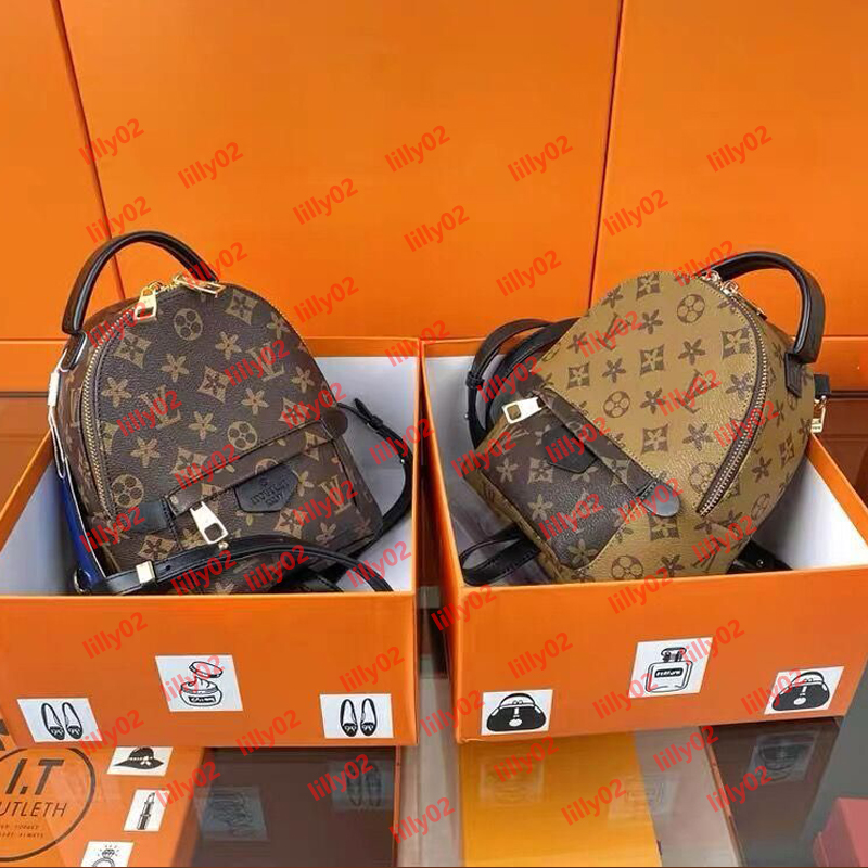 High Quality Fashion Leather PALM SPRINGS Mini size Women Bag Children School Backpack Lady Travel Style M44873 M44872 Purse Crossbody Bag a1