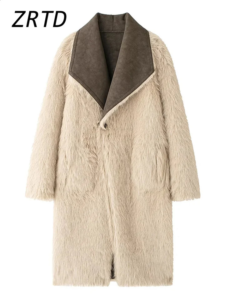 Elegant Womens Suede Fleece Lining Trench Coat Lapel One Button Full Sleeve Long Overcoat 2024 Winter Lady Reversible Outwear 241119