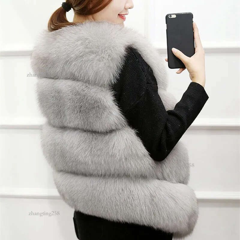 Women's Fur 2022 Women Winter Autumn Faux Vest V-Neck Thick Body Warmer Female Sleeveless Jacket1