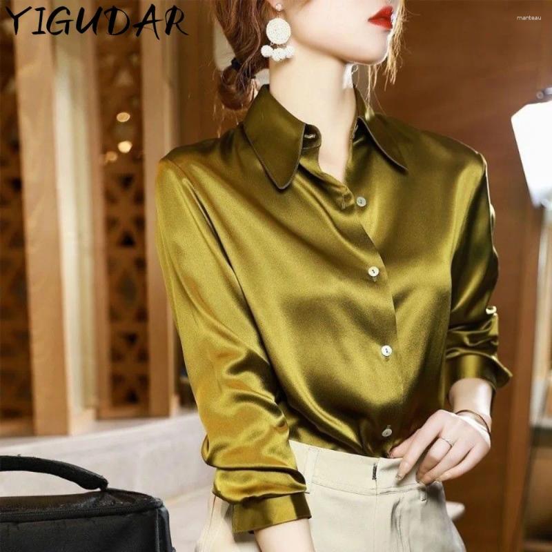 Women's Blouses Women 2024 Spring Autumn Fashion Button Up Satin Silk Shirt Vintage Blouse Female Long Sleeves Tops Ladies Loose Shirts