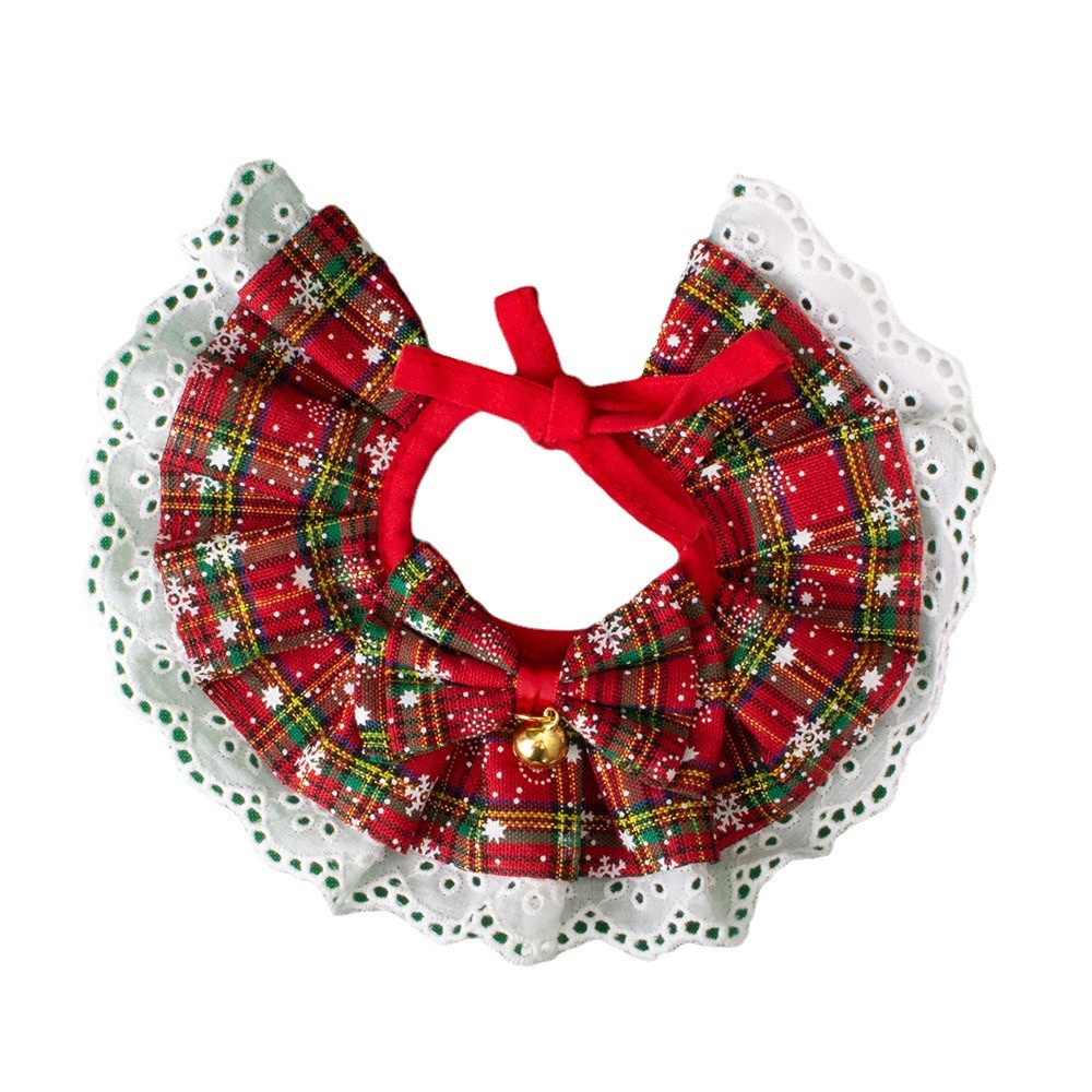 Pet Christmas Bow Tie Bib Drool Towel Christmas Pet Drool Bib Collar Plaid Lace Maid Cos Wholesale