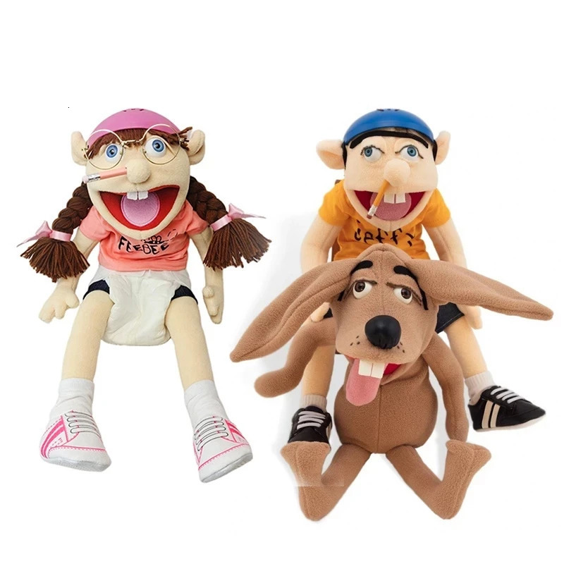 60cm Large Jeffy Plush Hat Game Toy Boy Girl Cartoon Feebee Hand Puppet Plushie Doll Talk Show Party Props Christmas Gift 240415