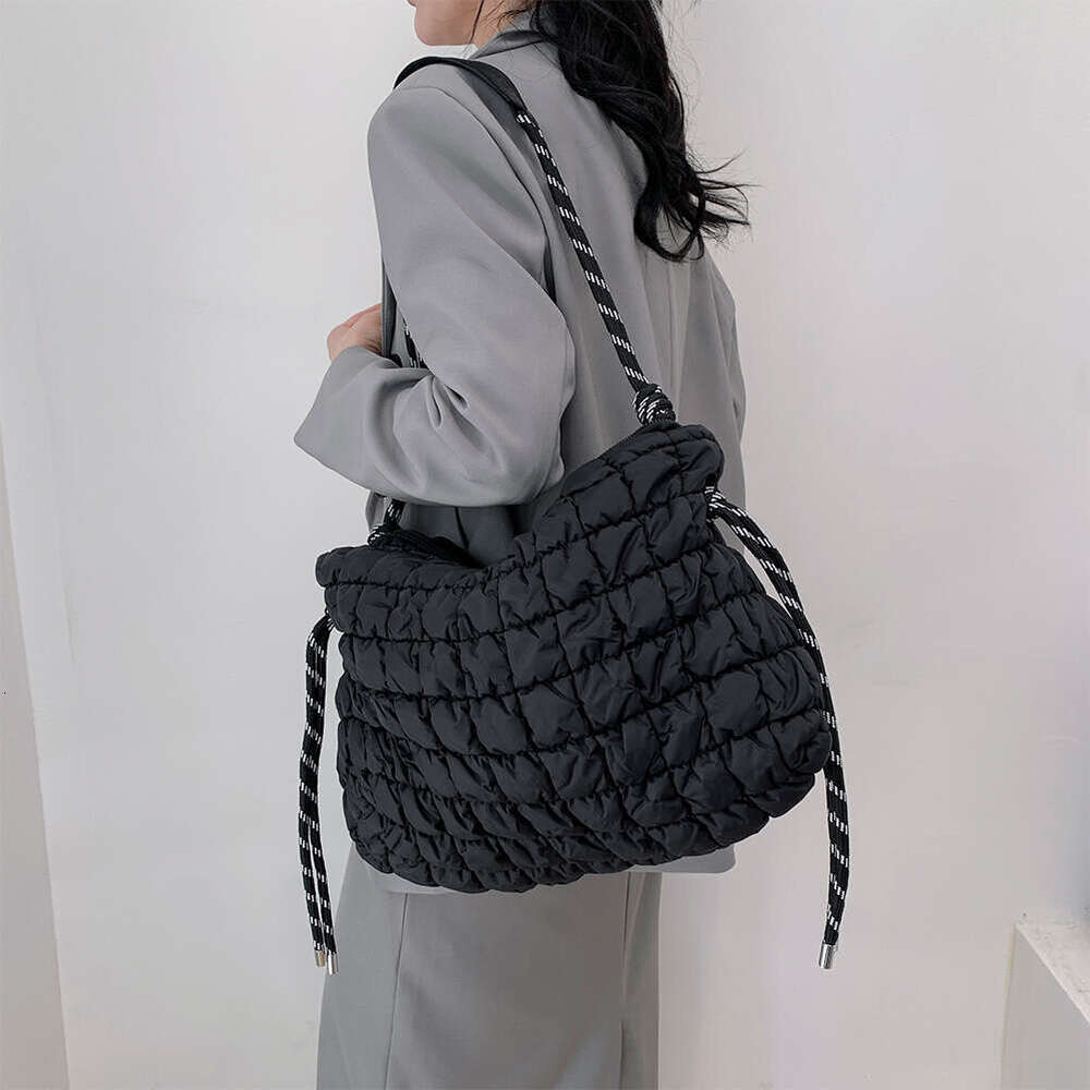 Women Dumpg Crossbody Large Capacity Plaid Quilted Handbag Solid Color Padded Satchel Female Shopping Bag