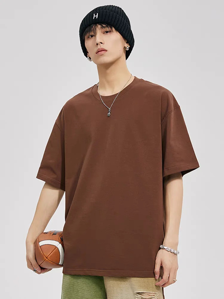 300gsm Heavy Cotton Summer T-shirts Men Korean Fashion O-Neck Short Sleeve Solid Color Casual Unisex Basic Tees Oversized Tshirt 240419