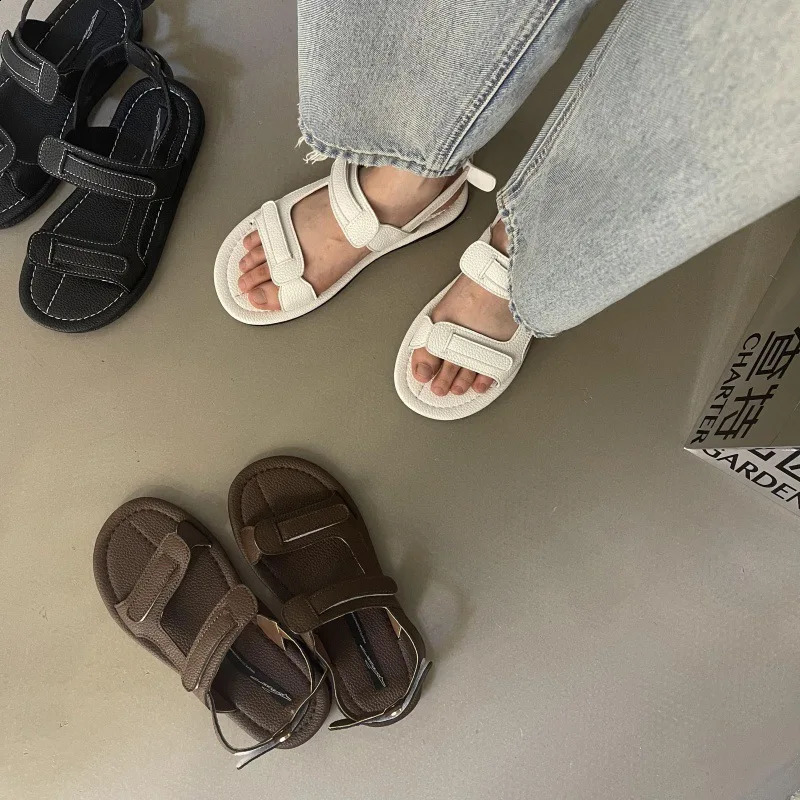 Beige Heeled Sandals Beach Shoes 2024 Summer Open Toe Black Outside Peep Gladiator Fashion Low Girls Comfort Flat Solid Rom 241119