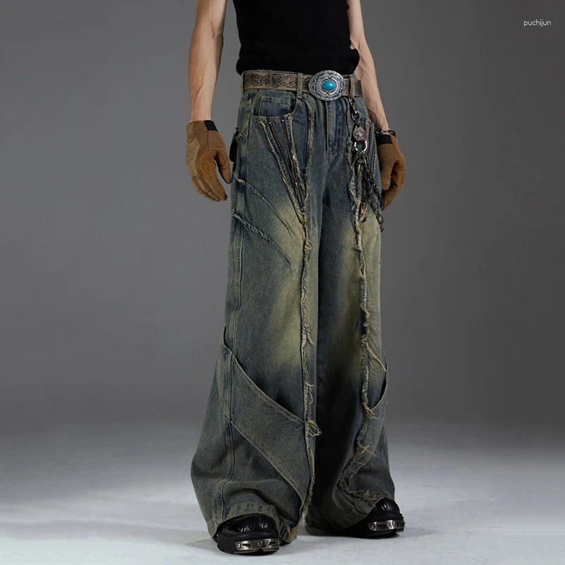 2025 S Fashion Designer Men S Jeans PFNW Scrap Style High Quality Washed Distressed Deconstructed Patchwork For Men And Women Loose Straight Leg Pants