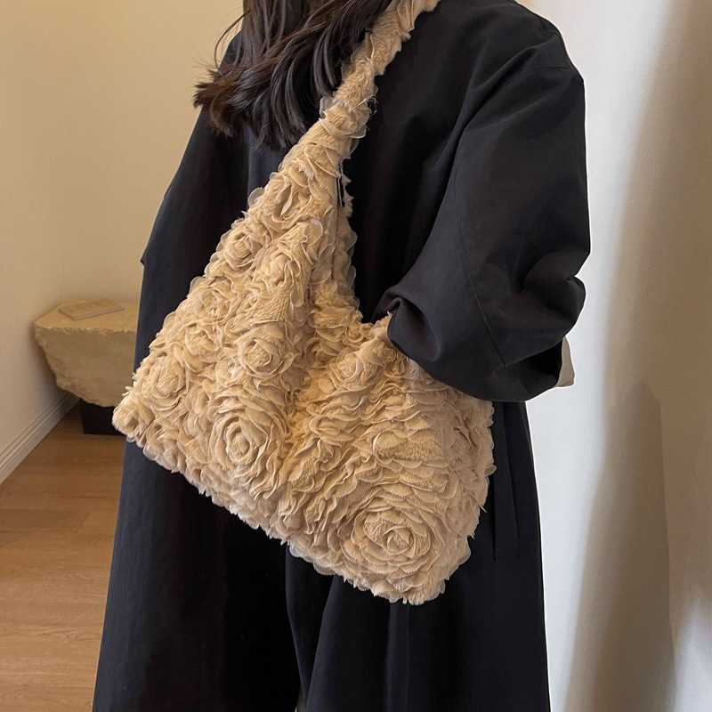 2024 New Women's Bag Small Fragrant Style Three Dimensional Flower Hair Bag Small Korean Edition Fashion Large Capacity Single Shoulder Tote Bag 