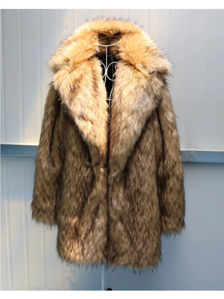 Y High Quality Winter Mens Fur Coat Raccoon Long Thickened Warm Suit Collar Artificial Jacket 241120