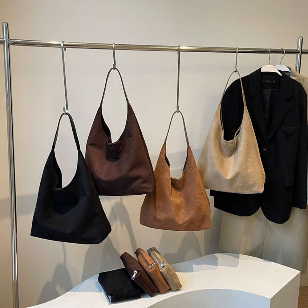 Vintage Women's Large Capacity Faux Suede Shoulder Solid Color Casual Commuter Autumn Winter Classical Tote Bag 2024
