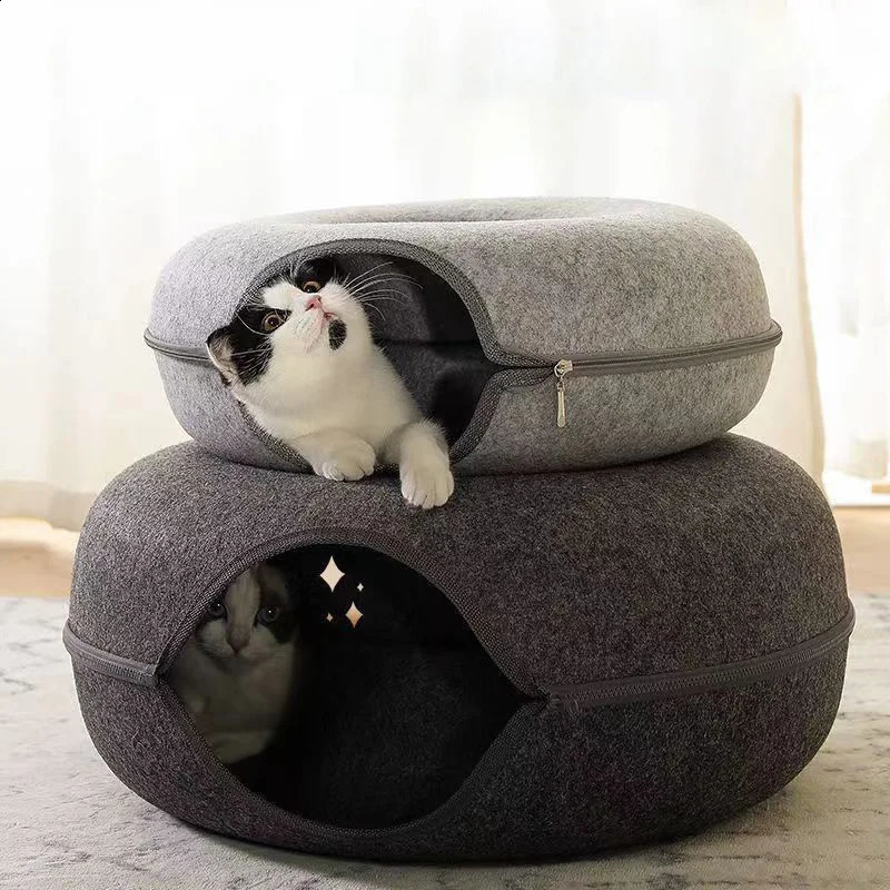 2025 new Sweet Donut Cat Bed 2 cats detachable pet tunnel interactive game toy dual-use felt indoor sports equipment cat supplies 241115