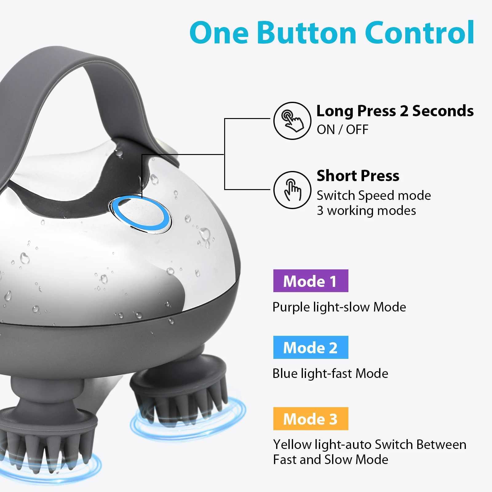 Electric scalp massager with 8 silicone massage heads scalp kneading vibration device IPX7 waterproof used for body relaxation W241120