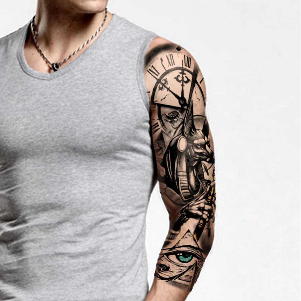 Large Full Arm Sleeve Waterproof Temporary Tattoo Sticker Anubis Ancient Egypt Greece Zeus Eye Fake Tatoo Body Art Men Women LegXJ241120