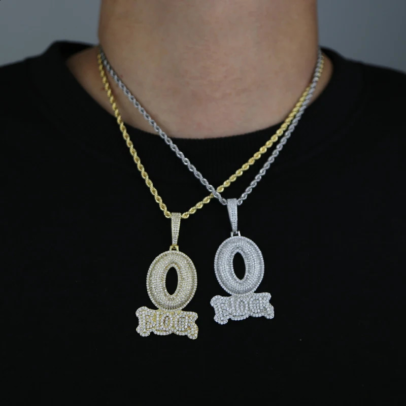 Iced Out Letter O Block Pendant Bling Cubic Zirconia Micro Pave Cz Paved Hip Hop Men Boy Rope Chain Jewelry 241120
