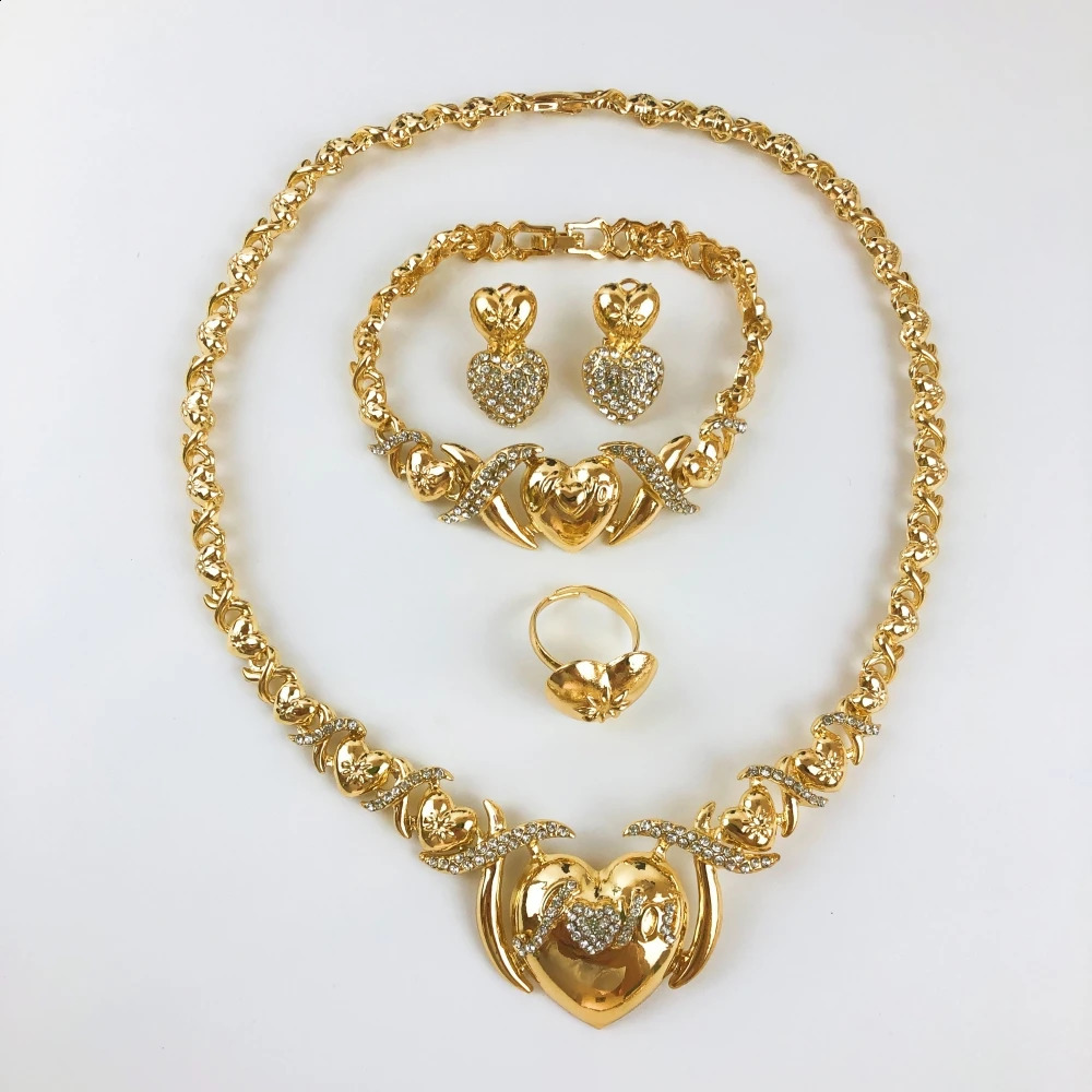 ESALE selling Women XOXO Jewelry Set Gold Plated Heart Necklace Bride Wedding Necklace Earrings Bracelet Ring Set Gift 241119