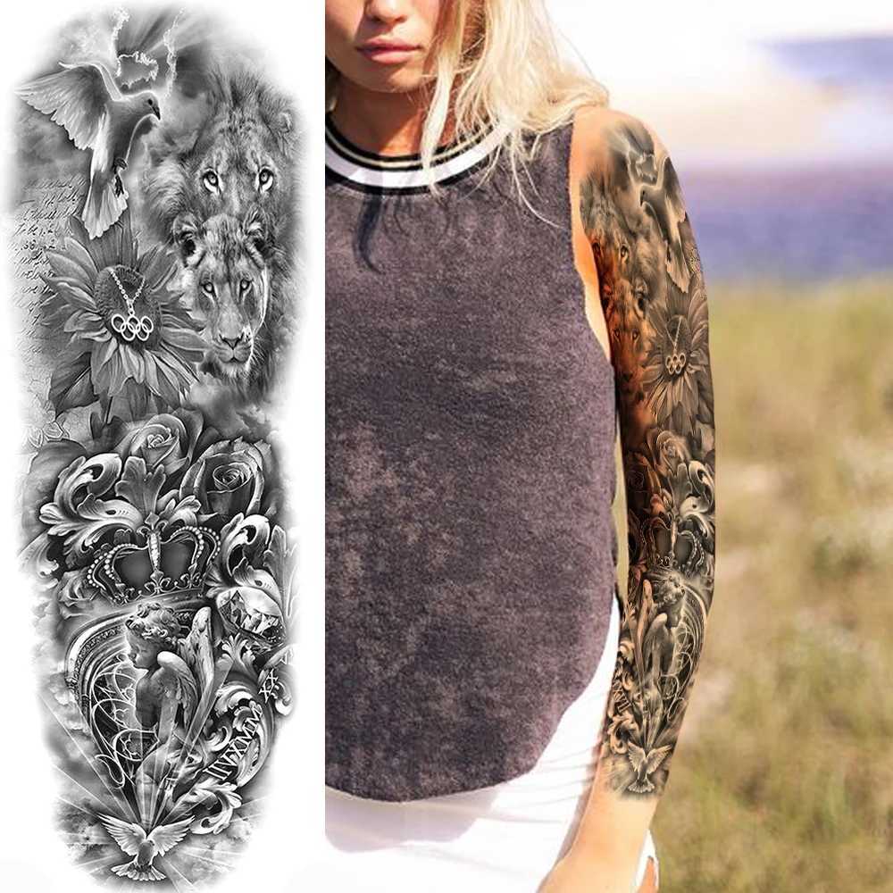 Compass Robot Arm Temporary Tattoos Sleeve For Men Women Realistic Fake Skull Angel Full Arm Tatoos Maori Totem Tattoo StickerXJ241120