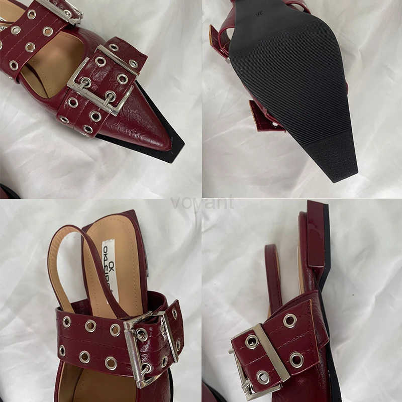 New Sandals Wen Flats Shoes Fashion Metal Buckle Shoes 2025 Spring Pointed Toe Shallow Footwear Slingbacks Ladies Sandals Z250326