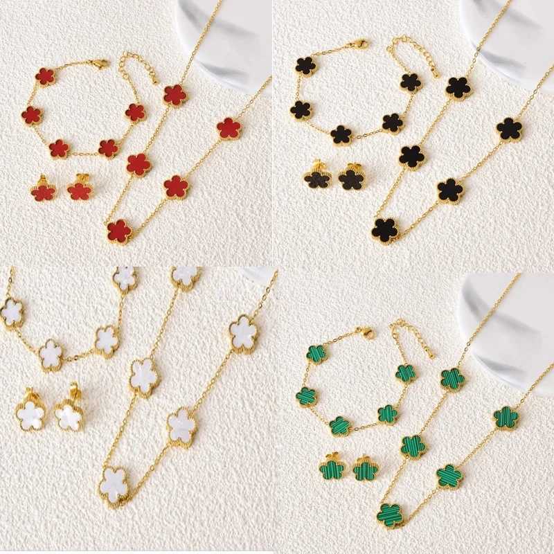 Bracelet Necklace Womens double-sided three leaf stainless steel jewelry earrings necklaces bracelets factory five flower Mothers Day souvenirs H24111