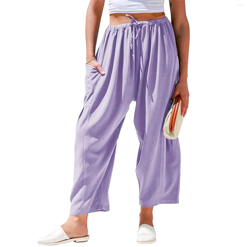 Women's Pants Oversize Women Casual White High Elastic Drawstring Baggy Streetwear Solid Color Wide Leg Trousers