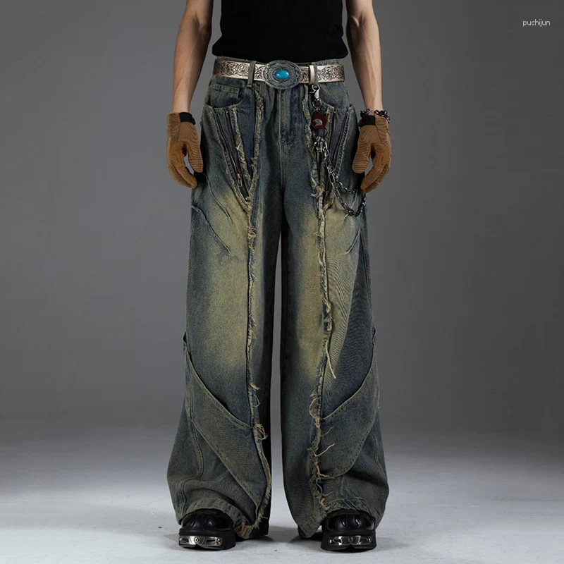 2025 S Fashion Designer Men S Jeans PFNW Scrap Style High Quality Washed Distressed Deconstructed Patchwork For Men And Women Loose Straight Leg Pants