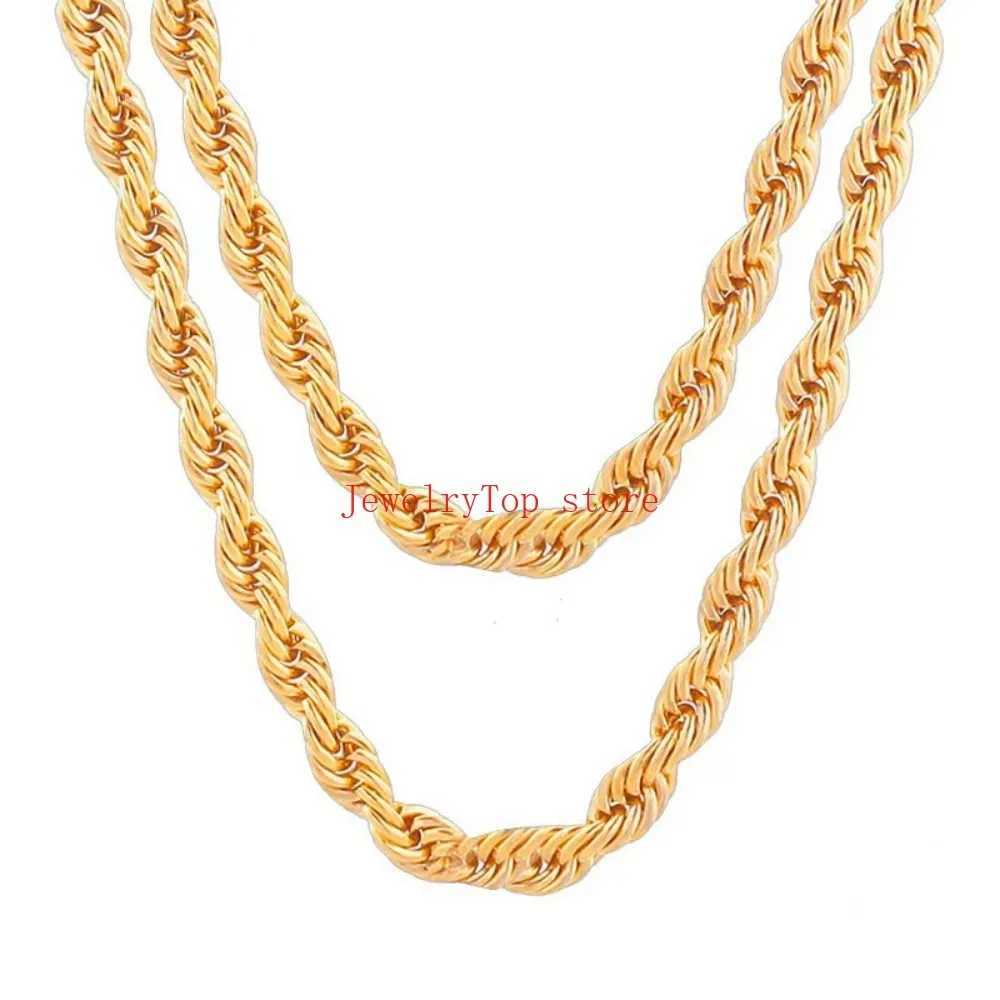 Fine Noble 18-24 inches 45-60cm 18K gold 4mm round rope chain necklace suitable for women and mens fashionable wedding party charm jewelry W241120