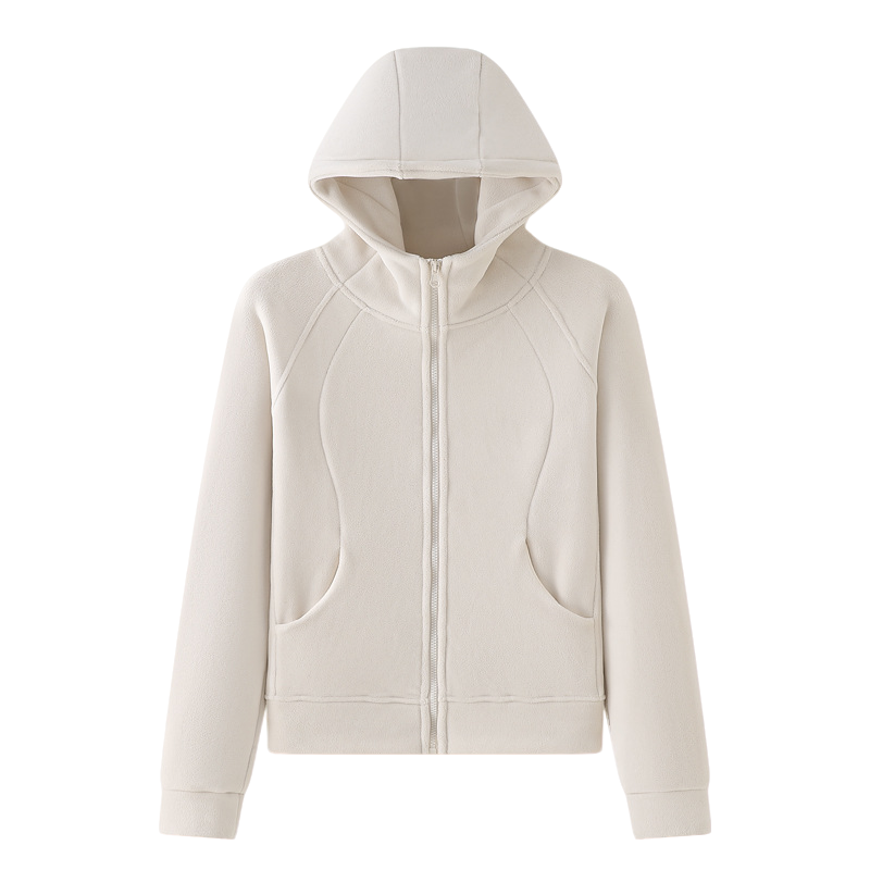 Hooded zip jacket female 2024 autumn and winter new thin padded thickened leisure outside long-sleeved sweater