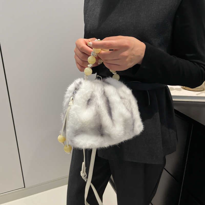 2024 autumn and winter new imitation mink fur bag, women's leopard print crossbody bucket bag, niche handbag, plush bag 241120