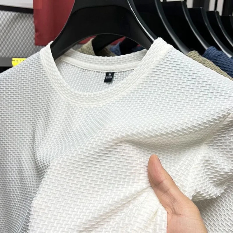Summer O-Neck T-Shirts Men Ice Silk Mesh Breathable Half Sleeve Top Solid Color Thin Casual Cool Quick-dry Short Sleeve T Shirts 240419
