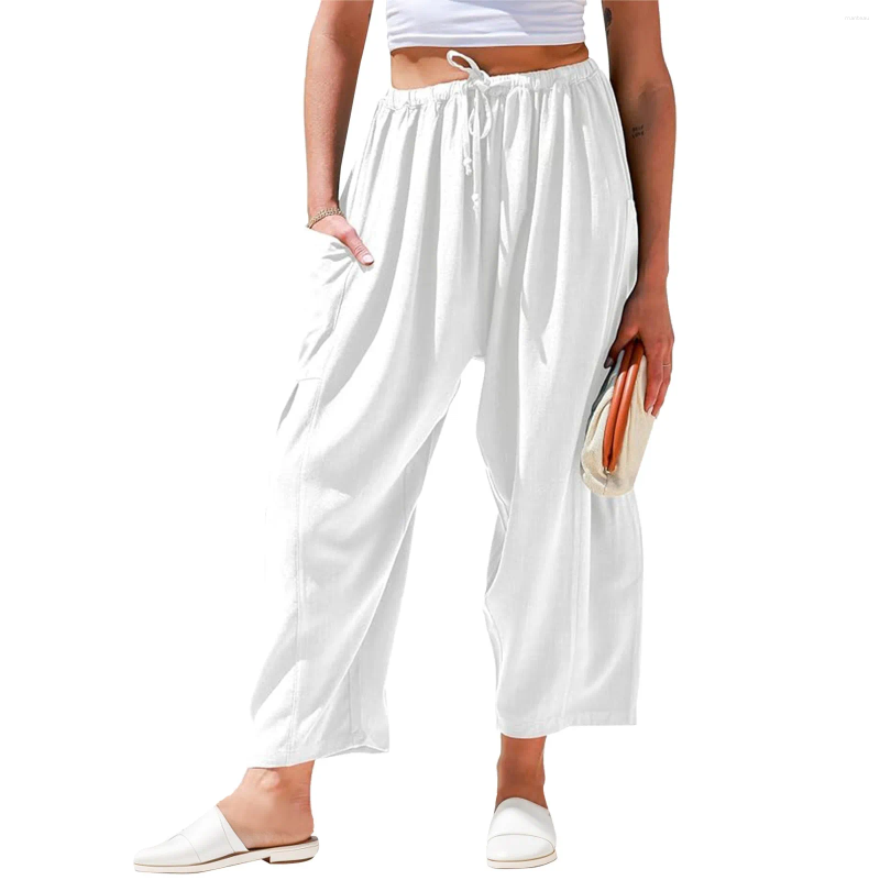 Women's Pants Oversize Women Casual White High Elastic Drawstring Baggy Streetwear Solid Color Wide Leg Trousers