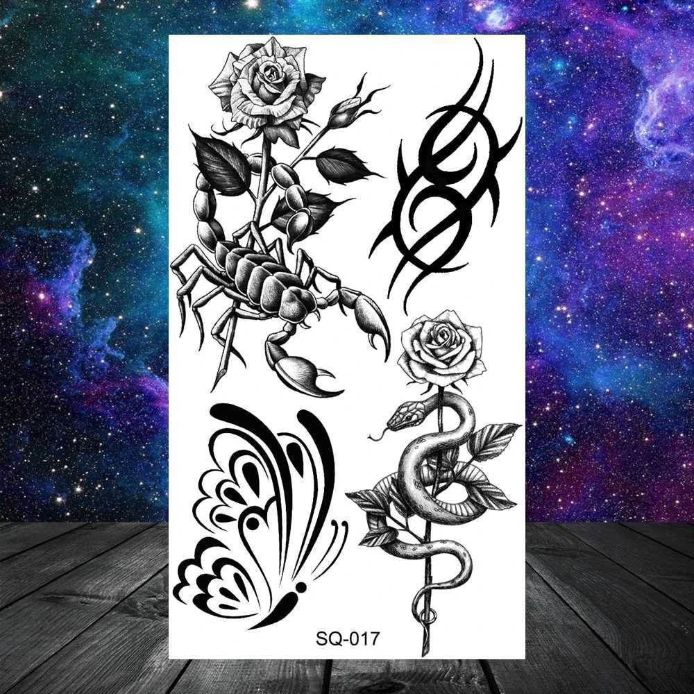 Butterfly Rose Temporary Tattoo Female Adult Child Girl Feather Snake Scorpion Fake Tattoo Neck Arm Small TattooXJ25414