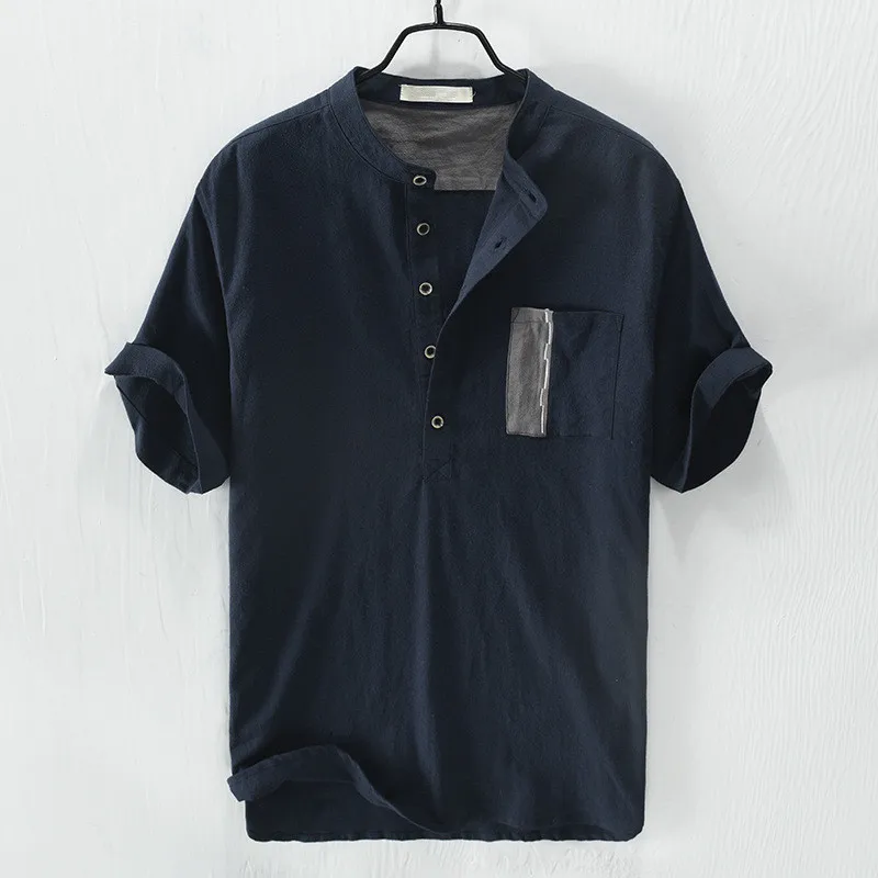 Summer Short Sleeve Shirt Men's Linen Pullover Shirts Retro Half Sleeve Trendy T-Shirt Men Clothing Tops Blouses XL Men T-Shirts