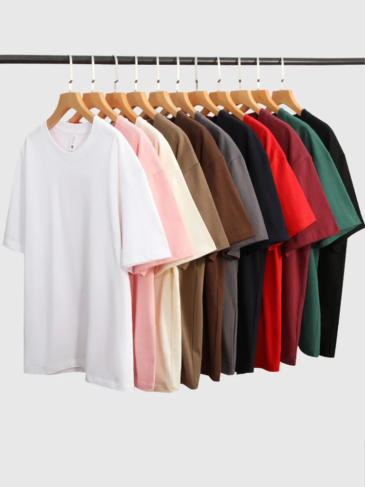 300gsm Heavy Cotton Summer T-shirts Men Korean Fashion O-Neck Short Sleeve Solid Color Casual Unisex Basic Tees Oversized Tshirt 240419