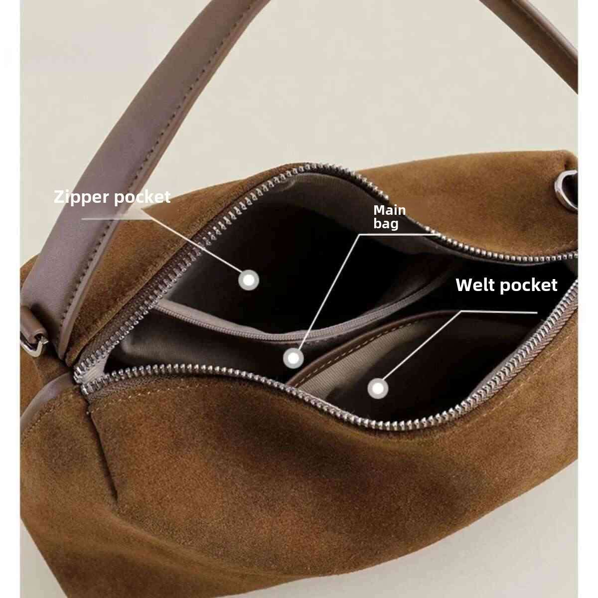 Version Dark Red Coffee Matte Suede Leather Pillow Tote High Quality Women's Handbag Winter Autumn Female Shoulder Bag Zipper BagVoyage
